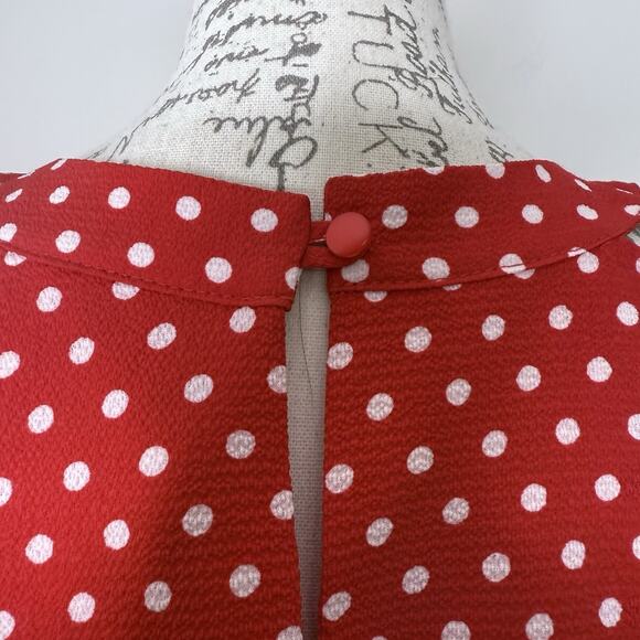 New Monteau Los Angeles Red Polka Dot Scalloped Halter Tank Sleeveless Blouse XL - Picture 8 of 11